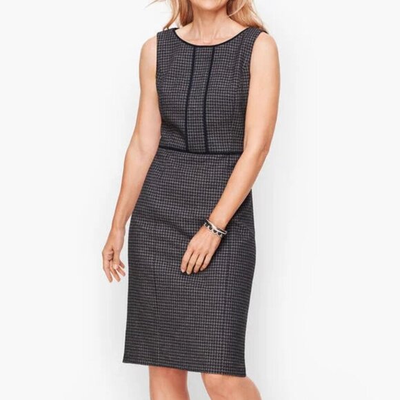 Talbots Size 4 Gray & Navy Blue Houndstooth Tweed Sheath Dress, Never Worn - Picture 8 of 16